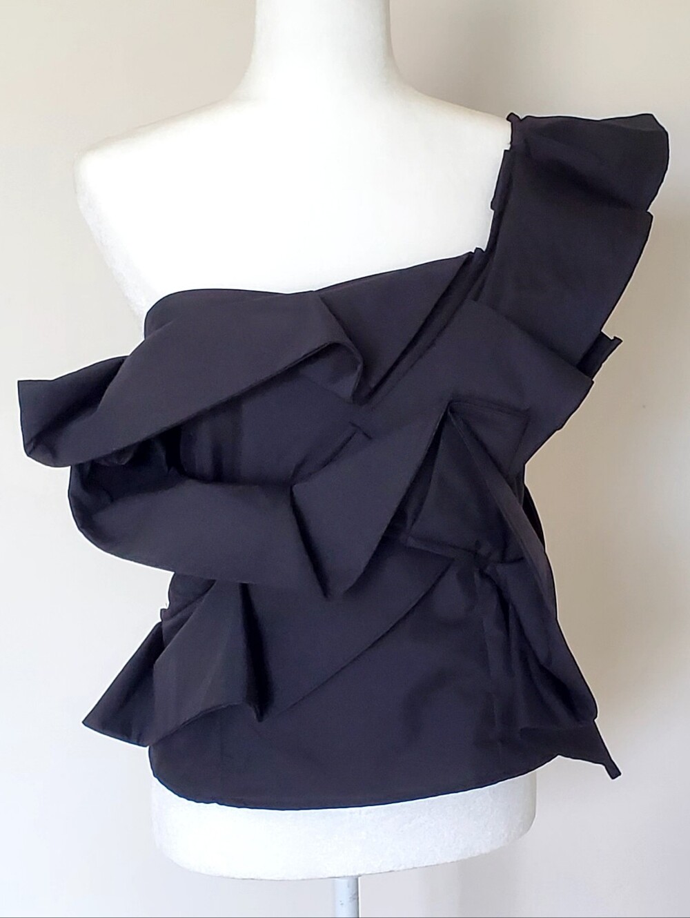 Jennyfer Black Poplin Structural Ruffled One Shoulder Top Made In Turkey XL